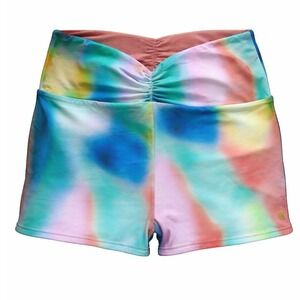 Citrus Tie Dye Athletic Shorts High Waist Workout Activewear L NWT